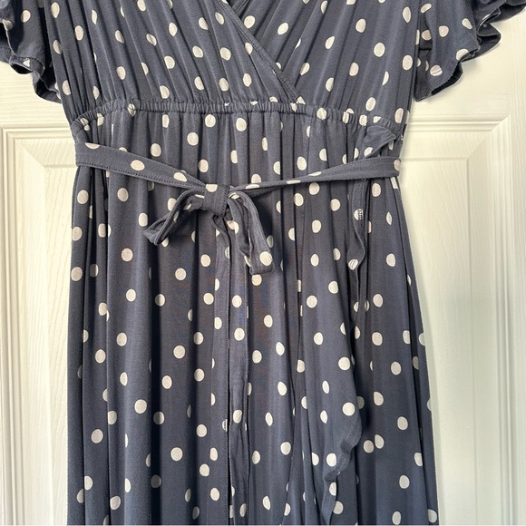 Isabel Maternity Dusty Blue Maternity Dress with Pale White Polka Dots | Size M - Picture 3 of 8